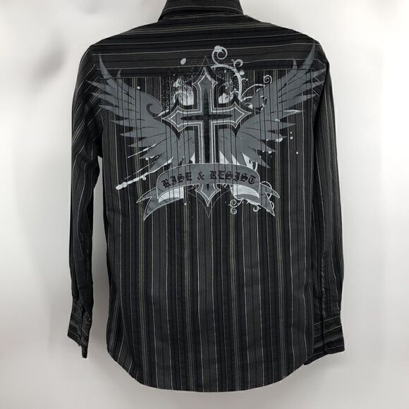 Rue 21 black striped button down long sleeve shirt - Picture 1 of 5